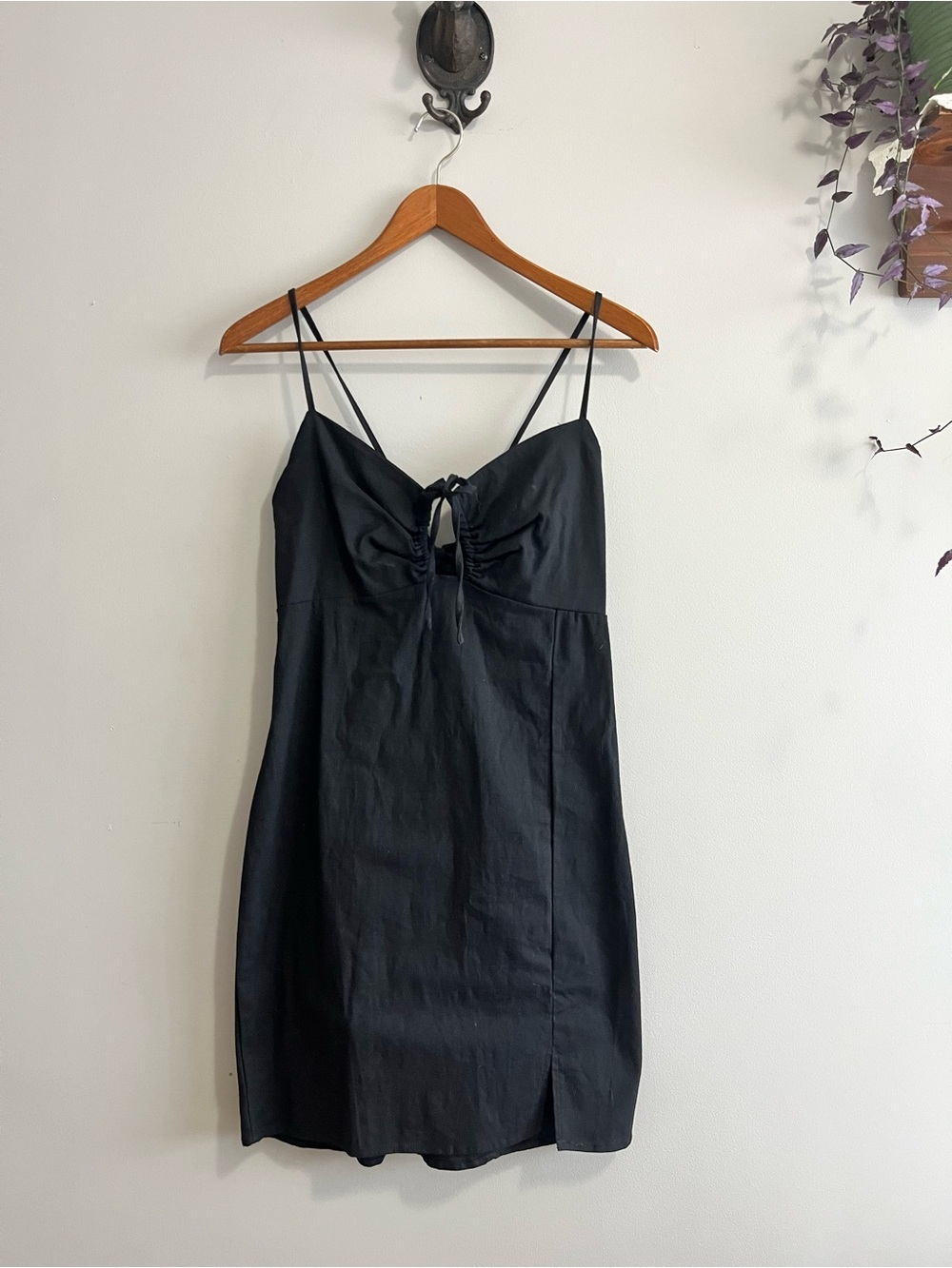 NWT Haute Monde Black Spaghetti-Strap Corset Tie Mini Dress size Large